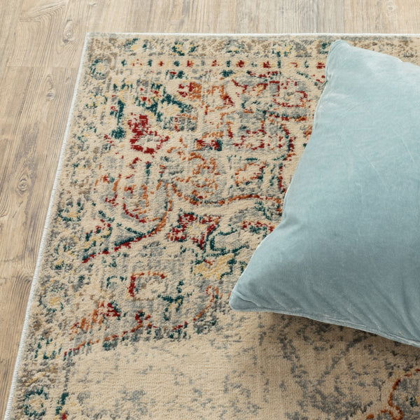 Homeroots 6' X 9' Grey Rust Deep Teal Beige And Orange Oriental Power Loom Stain Resistant Area Rug  Polypropylene 509076