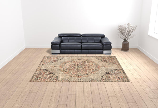 Homeroots 10' X 13' Grey Rust Deep Teal Beige And Orange Oriental Power Loom Stain Resistant Area Rug  Polypropylene 509078