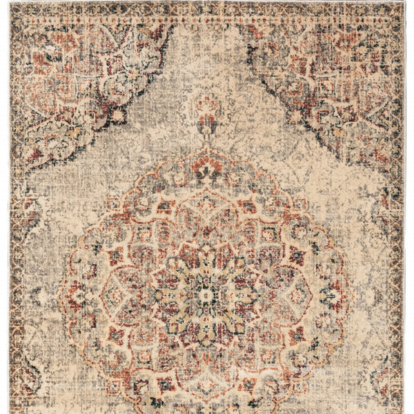 Homeroots 10' X 13' Grey Rust Deep Teal Beige And Orange Oriental Power Loom Stain Resistant Area Rug  Polypropylene 509078