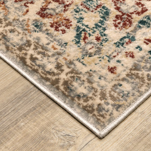 Homeroots 10' X 13' Grey Rust Deep Teal Beige And Orange Oriental Power Loom Stain Resistant Area Rug  Polypropylene 509078