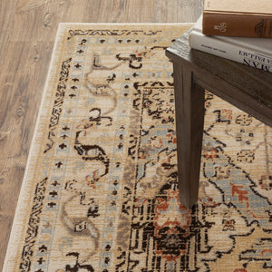 Homeroots 6' X 9' Beige Grey Dolphin Blue Deep Teal Gold And Orange Oriental Power Loom Stain Resistant Area Rug  Polypropylene 509082