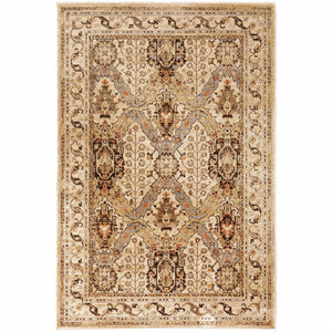 Homeroots 8' X 10' Beige Grey Dolphin Blue Deep Teal Gold And Orange Oriental Power Loom Stain Resistant Area Rug  Polypropylene 509083