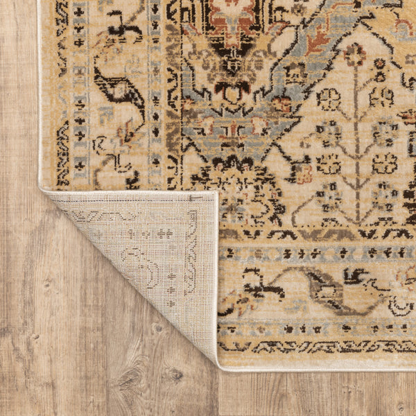 Homeroots 8' X 10' Beige Grey Dolphin Blue Deep Teal Gold And Orange Oriental Power Loom Stain Resistant Area Rug  Polypropylene 509083