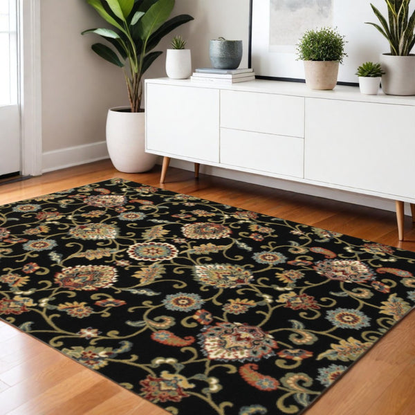 HomeRoots 4' Floral Power Loom Area Rug in Vibrant Multicolor Design, Stain Resistant & Low Maintenance 4' X 6' 509087