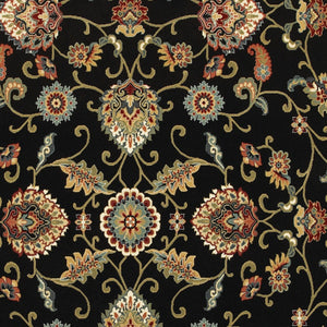 Homeroots 5' X 8' Black Red Green Ivory Salmon And Yellow Floral Power Loom Stain Resistant Area Rug Black,Multi Polypropylene 509088