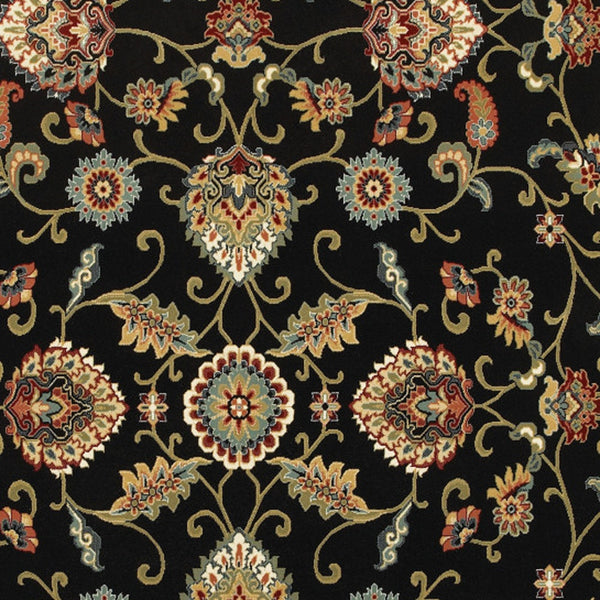 Homeroots 5' X 8' Black Red Green Ivory Salmon And Yellow Floral Power Loom Stain Resistant Area Rug Black,Multi Polypropylene 509088