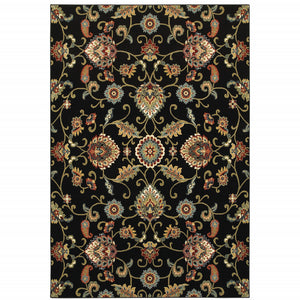 Homeroots 6' X 9' Black And Yellow Floral Power Loom Area Rug Black,Multi Polypropylene 509089