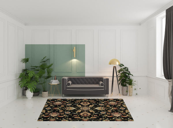 Homeroots 6' X 9' Black And Yellow Floral Power Loom Area Rug Black,Multi Polypropylene 509089