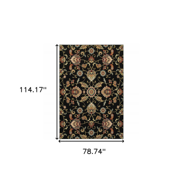 Homeroots 6' X 9' Black And Yellow Floral Power Loom Area Rug Black,Multi Polypropylene 509089