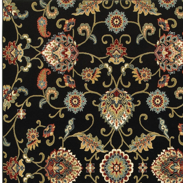 Homeroots 6' X 9' Black And Yellow Floral Power Loom Area Rug Black,Multi Polypropylene 509089