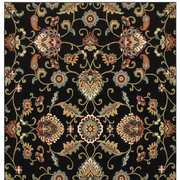 Homeroots 6' X 9' Black And Yellow Floral Power Loom Area Rug Black,Multi Polypropylene 509089