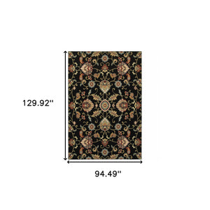 Homeroots 8' X 11' Black Red Green Ivory Salmon And Yellow Floral Power Loom Stain Resistant Area Rug Black,Multi Polypropylene 509090