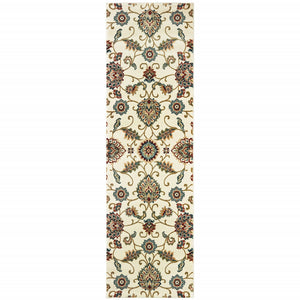 Homeroots 2' X 8' Ivory Floral Power Loom Stain Resistant Runner Rug Ivory,Multi Polypropylene 509093