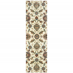 Homeroots 2' X 8' Ivory Floral Power Loom Stain Resistant Runner Rug Ivory,Multi Polypropylene 509093