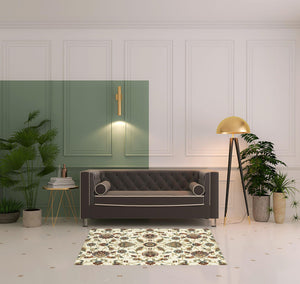 Homeroots 4' X 6' Ivory Green Blue Red Salmon And Yellow Floral Power Loom Stain Resistant Area Rug Ivory,Multi Polypropylene 509094