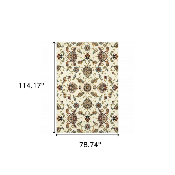 Homeroots 6' X 9' Ivory Green Blue Red Salmon And Yellow Floral Power Loom Stain Resistant Area Rug Ivory,Multi Polypropylene 509096