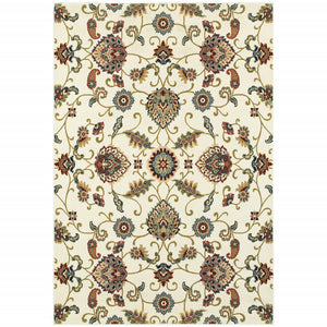 Homeroots 8' X 11' Ivory Green Blue Red Salmon And Yellow Floral Power Loom Stain Resistant Area Rug Ivory,Multi Polypropylene 509097