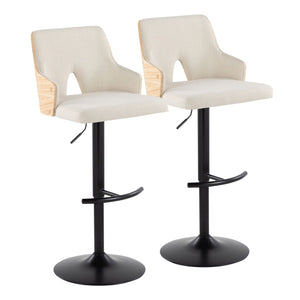 English Elm Stella Adjustable Barstool Set Of 2: Modern Cream Fabric & Natural Wood With Swivel & T Footrest B202S01004-GIGA