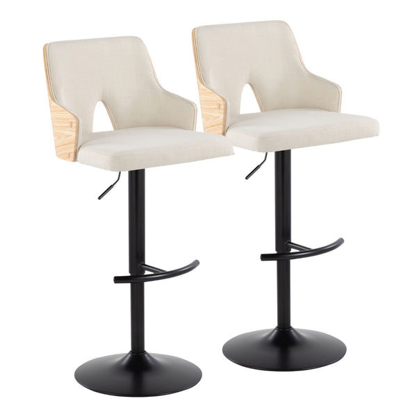 English Elm Stella Adjustable Barstool Set Of 2: Modern Cream Fabric & Natural Wood With Swivel & T Footrest B202S01004-GIGA