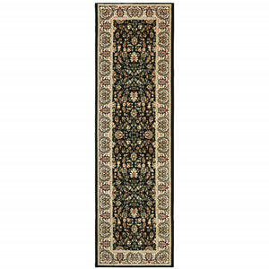 Homeroots 2' X 8' Black And Ivory Oriental Power Loom Stain Resistant Runner Rug Black,Ivory Polypropylene 509100