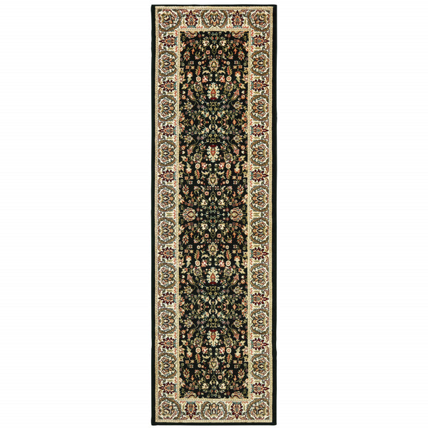 Homeroots 2' X 8' Black And Ivory Oriental Power Loom Stain Resistant Runner Rug Black,Ivory Polypropylene 509100