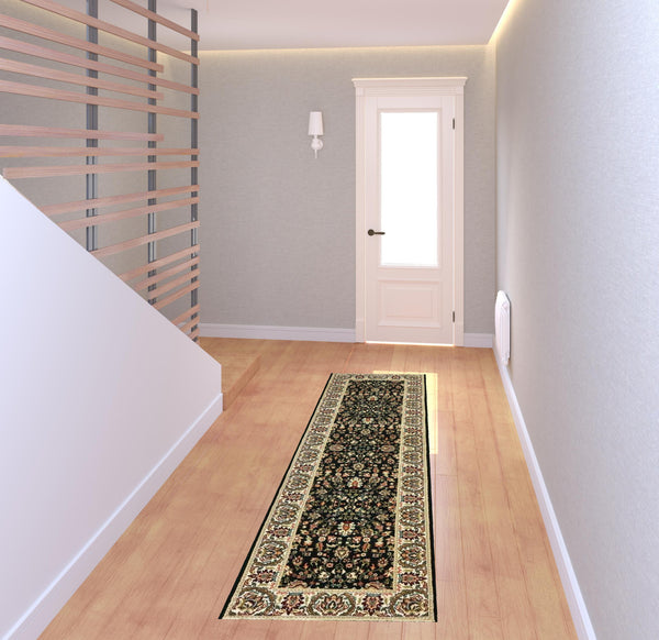 Homeroots 2' X 8' Black And Ivory Oriental Power Loom Stain Resistant Runner Rug Black,Ivory Polypropylene 509100