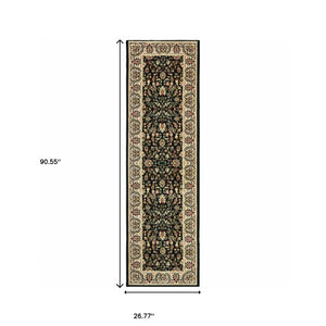 Homeroots 2' X 8' Black And Ivory Oriental Power Loom Stain Resistant Runner Rug Black,Ivory Polypropylene 509100