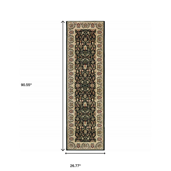 Homeroots 2' X 8' Black And Ivory Oriental Power Loom Stain Resistant Runner Rug Black,Ivory Polypropylene 509100