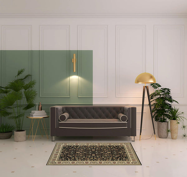 Homeroots 4' X 6' Black And Ivory Oriental Power Loom Stain Resistant Area Rug Black,Ivory Polypropylene 509101