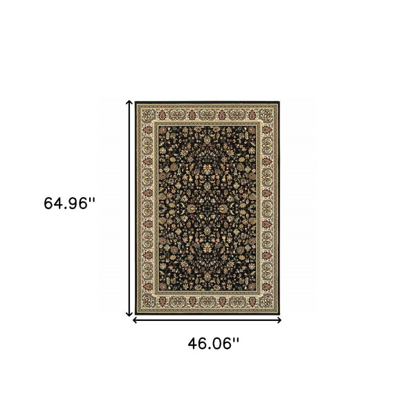 Homeroots 4' X 6' Black And Ivory Oriental Power Loom Stain Resistant Area Rug Black,Ivory Polypropylene 509101