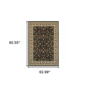 Homeroots 5' X 8' Black And Ivory Oriental Power Loom Stain Resistant Area Rug Black,Ivory Polypropylene 509102