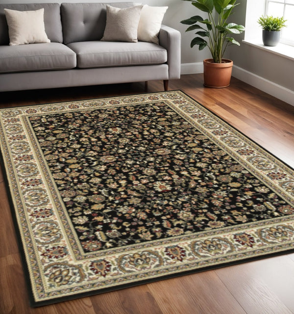 HomeRoots 4' Black and Ivory Power Loomed Oriental Area Rug - Stain Resistant, Timeless Elegance for Any Room 5' X 8' 509102