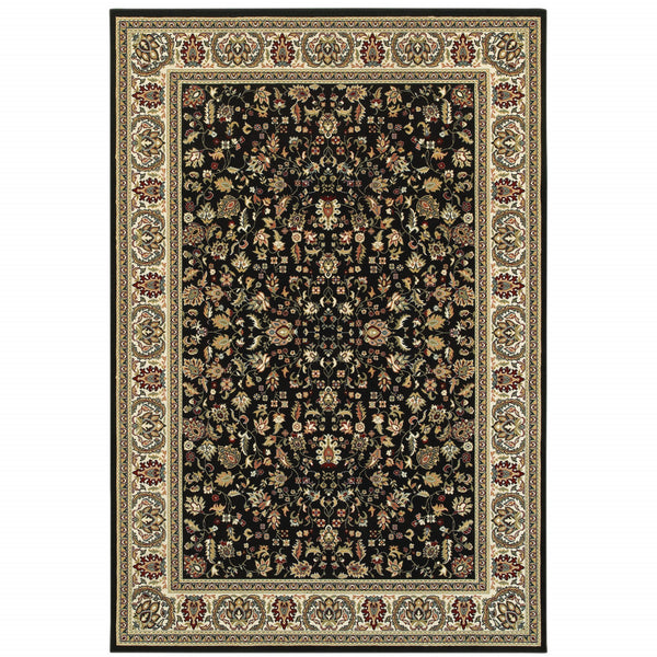 Homeroots 6' X 9' Black And Ivory Oriental Power Loom Stain Resistant Area Rug Black,Ivory Polypropylene 509103