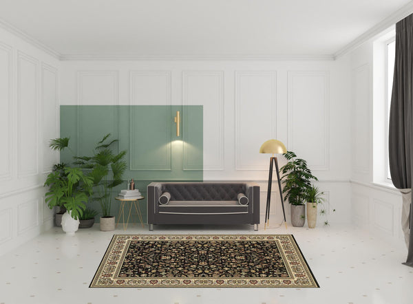 Homeroots 6' X 9' Black And Ivory Oriental Power Loom Stain Resistant Area Rug Black,Ivory Polypropylene 509103