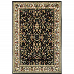 Homeroots 8' X 11' Black And Ivory Oriental Power Loom Stain Resistant Area Rug Black,Ivory Polypropylene 509104