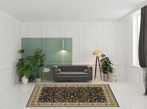 Homeroots 8' X 11' Black And Ivory Oriental Power Loom Stain Resistant Area Rug Black,Ivory Polypropylene 509104