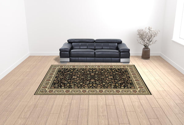 Homeroots 10' X 13' Black And Ivory Oriental Power Loom Stain Resistant Area Rug Black,Ivory Polypropylene 509105