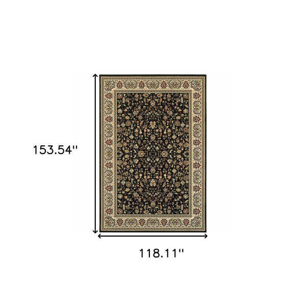 Homeroots 10' X 13' Black And Ivory Oriental Power Loom Stain Resistant Area Rug Black,Ivory Polypropylene 509105