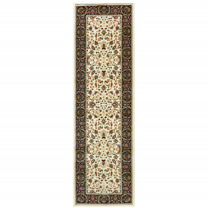 Homeroots 2' X 8' Ivory And Black Oriental Power Loom Stain Resistant Runner Rug Ivory,Black Polypropylene 509107