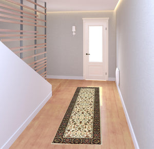 Homeroots 2' X 8' Ivory And Black Oriental Power Loom Stain Resistant Runner Rug Ivory,Black Polypropylene 509107