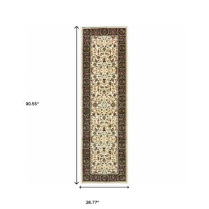 Homeroots 2' X 8' Ivory And Black Oriental Power Loom Stain Resistant Runner Rug Ivory,Black Polypropylene 509107