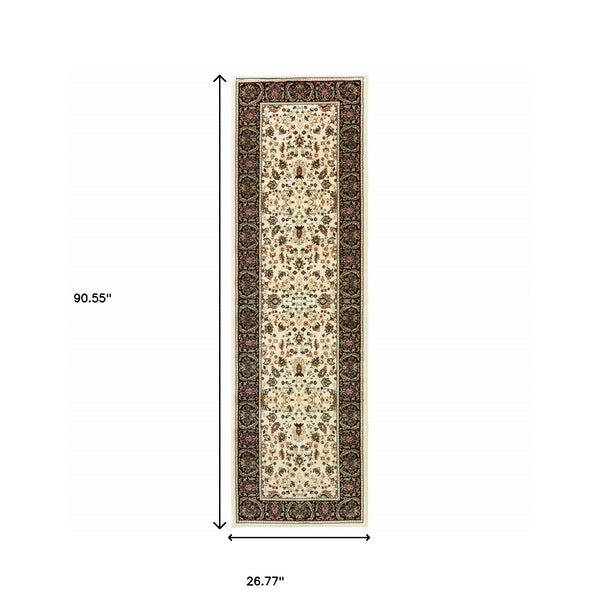 Homeroots 2' X 8' Ivory And Black Oriental Power Loom Stain Resistant Runner Rug Ivory,Black Polypropylene 509107