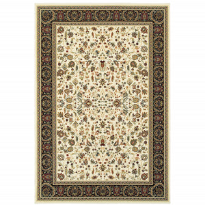 Homeroots 4' X 6' Ivory And Black Oriental Power Loom Stain Resistant Area Rug Ivory,Black Polypropylene 509108