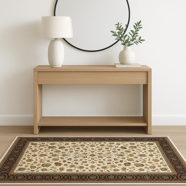 HomeRoots 4' Black and Ivory Power Loomed Oriental Area Rug - Stain Resistant, Timeless Elegance for Any Room 4' X 6' 509108
