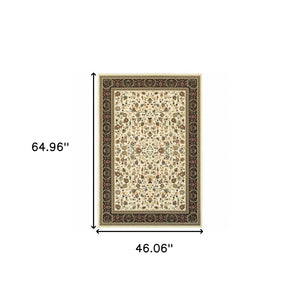 Homeroots 4' X 6' Ivory And Black Oriental Power Loom Stain Resistant Area Rug Ivory,Black Polypropylene 509108