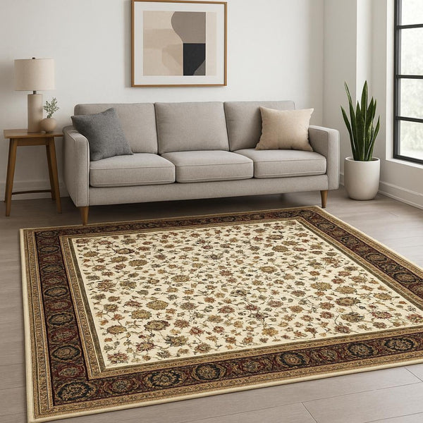 HomeRoots 4' Black and Ivory Power Loomed Oriental Area Rug - Stain Resistant, Timeless Elegance for Any Room 5' X 8' 509109