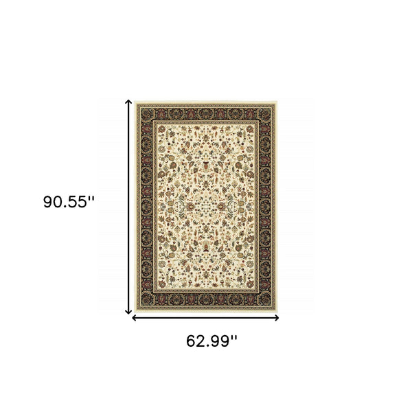 Homeroots 5' X 8' Ivory And Black Oriental Power Loom Stain Resistant Area Rug Ivory,Black Polypropylene 509109