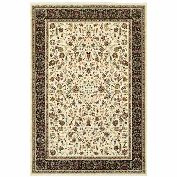 Homeroots 6' X 9' Ivory And Black Oriental Power Loom Stain Resistant Area Rug Ivory,Black Polypropylene 509110