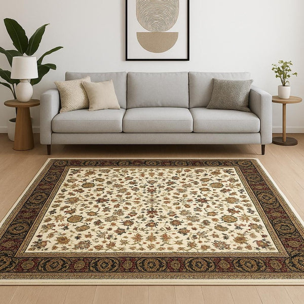 HomeRoots 4' Black and Ivory Power Loomed Oriental Area Rug - Stain Resistant, Timeless Elegance for Any Room 7' X 10' 509110