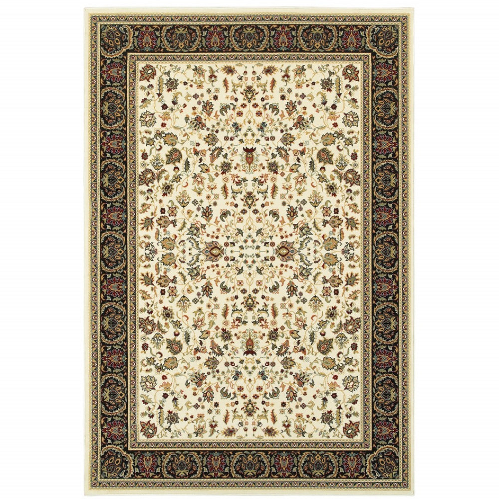 HomeRoots 4' Black and Ivory Power Loomed Oriental Area Rug - Stain Resistant, Timeless Elegance for Any Room 8' X 11' 509111